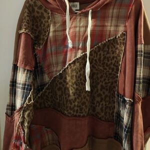 BKE By Buckle Patchwork Plaid and Leopard Hoodie S L